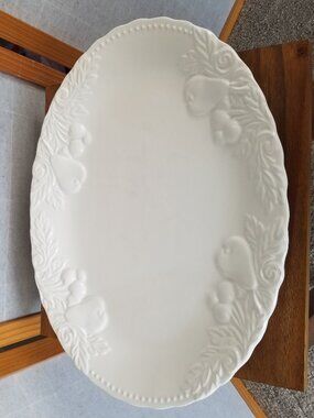 The Cellar Large 18" Serving Platter Turkey Fruit Flower Theme Made in Portugal